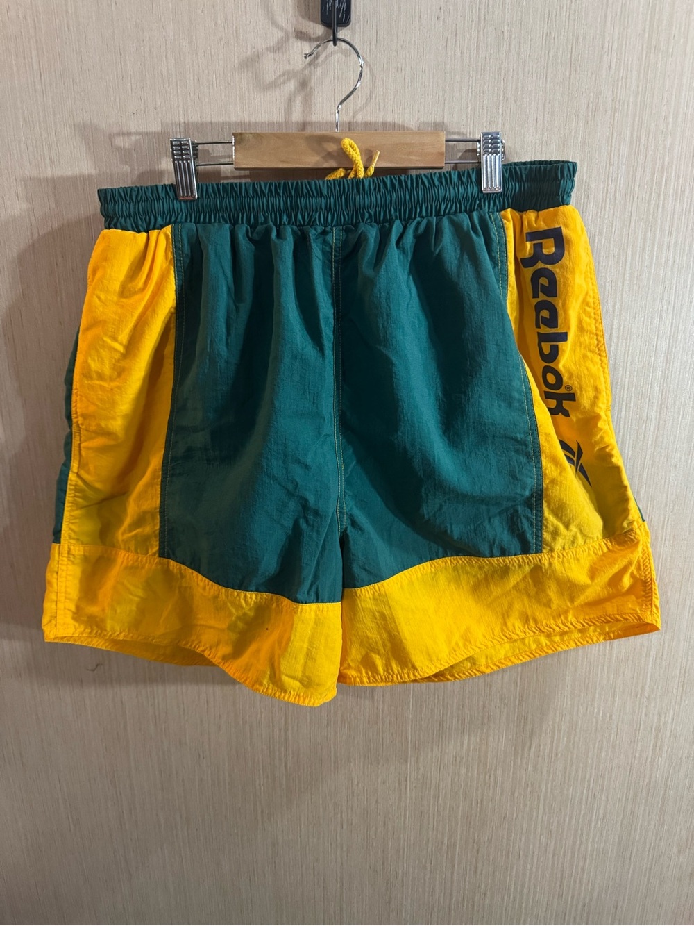 Vintage Reebok Men’s Green & Yellow Swim Trunks Size XL